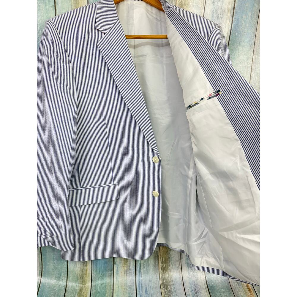 Alan Flusser Blue White Stripe Blazer 44 Reg NEW Seersucker Cotton Jacket NWT - Picture 7 of 9